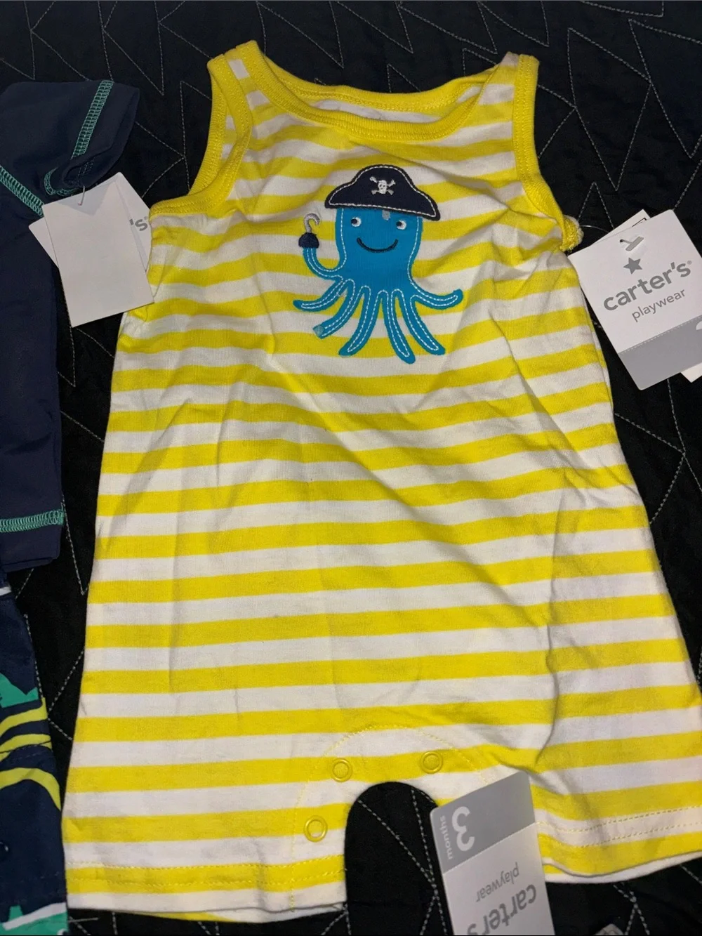 4 BWT pieces Carter's Boys Octopus Playwear Set – Yellow, Navy, Plaid swim suit